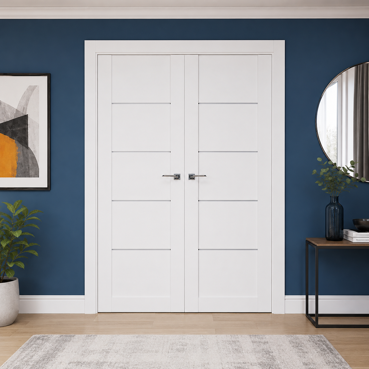 Nova Stile 007 Soft White Laminated Modern Double Pre-Hung Door - Doors and Beyond