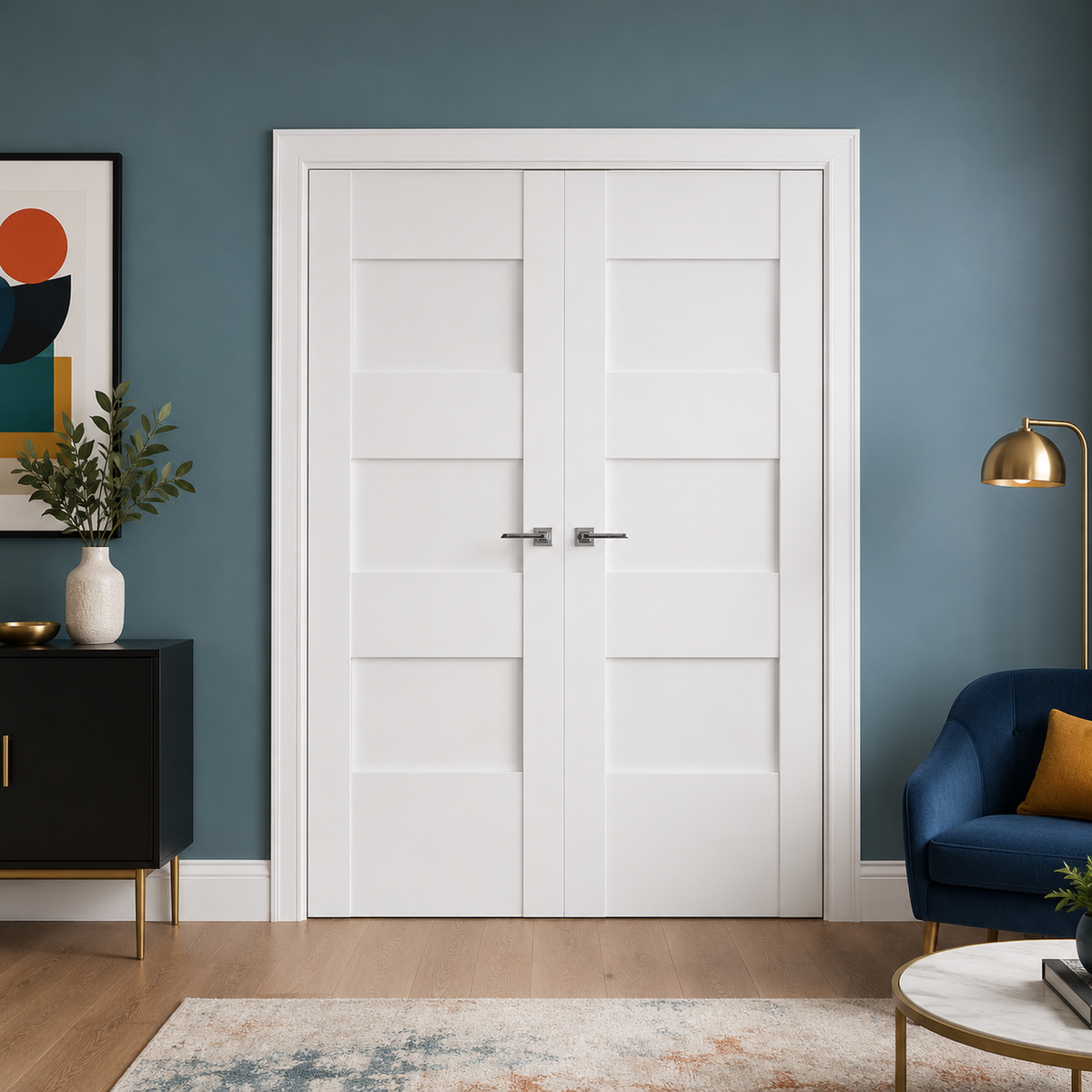 Nova Stile 015 Soft White Laminated Modern Double Pre-Hung Door - Doors and Beyond
