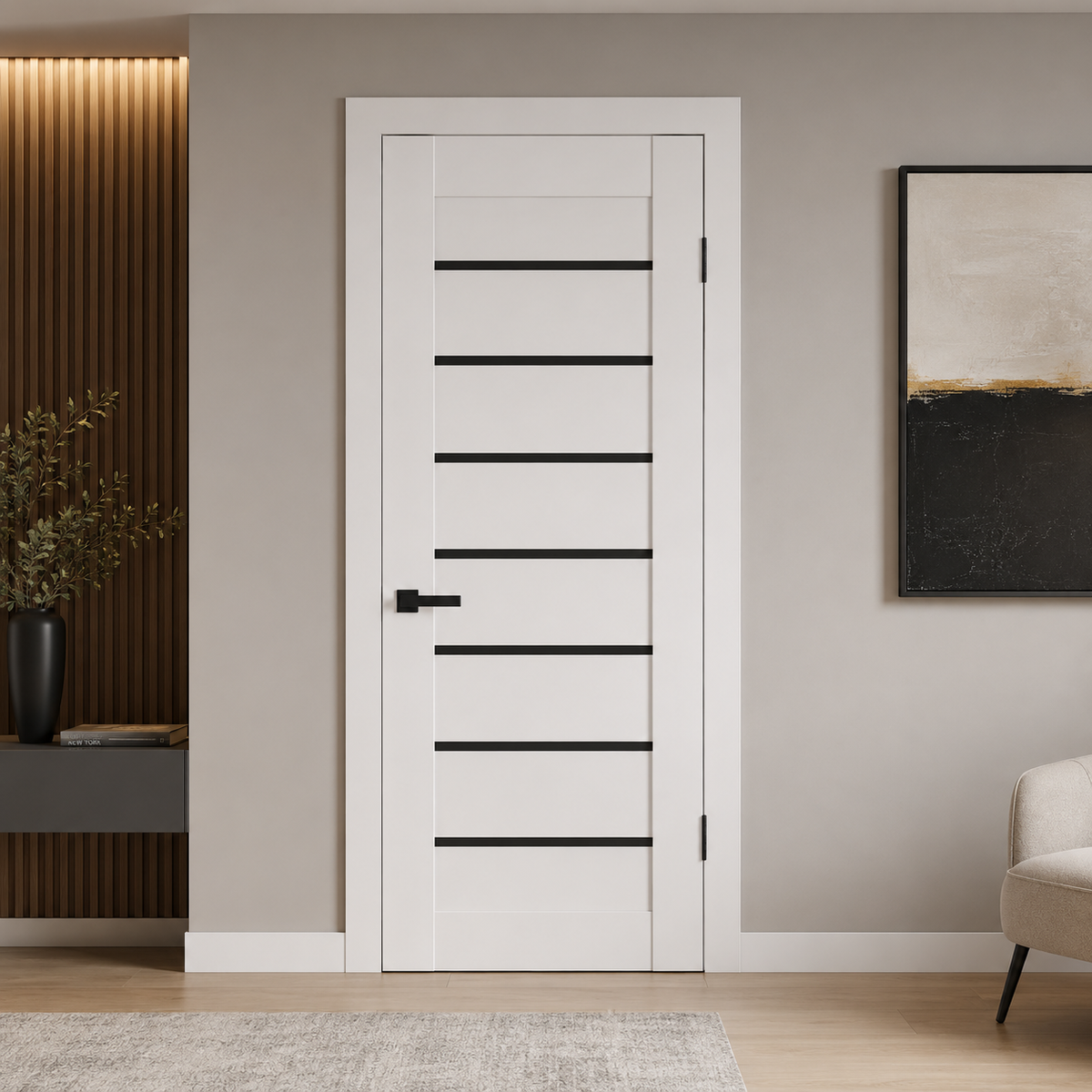 Nova Domino 01 Soft White Laminated Modern Single Pre-hung Door - Doors and Beyond