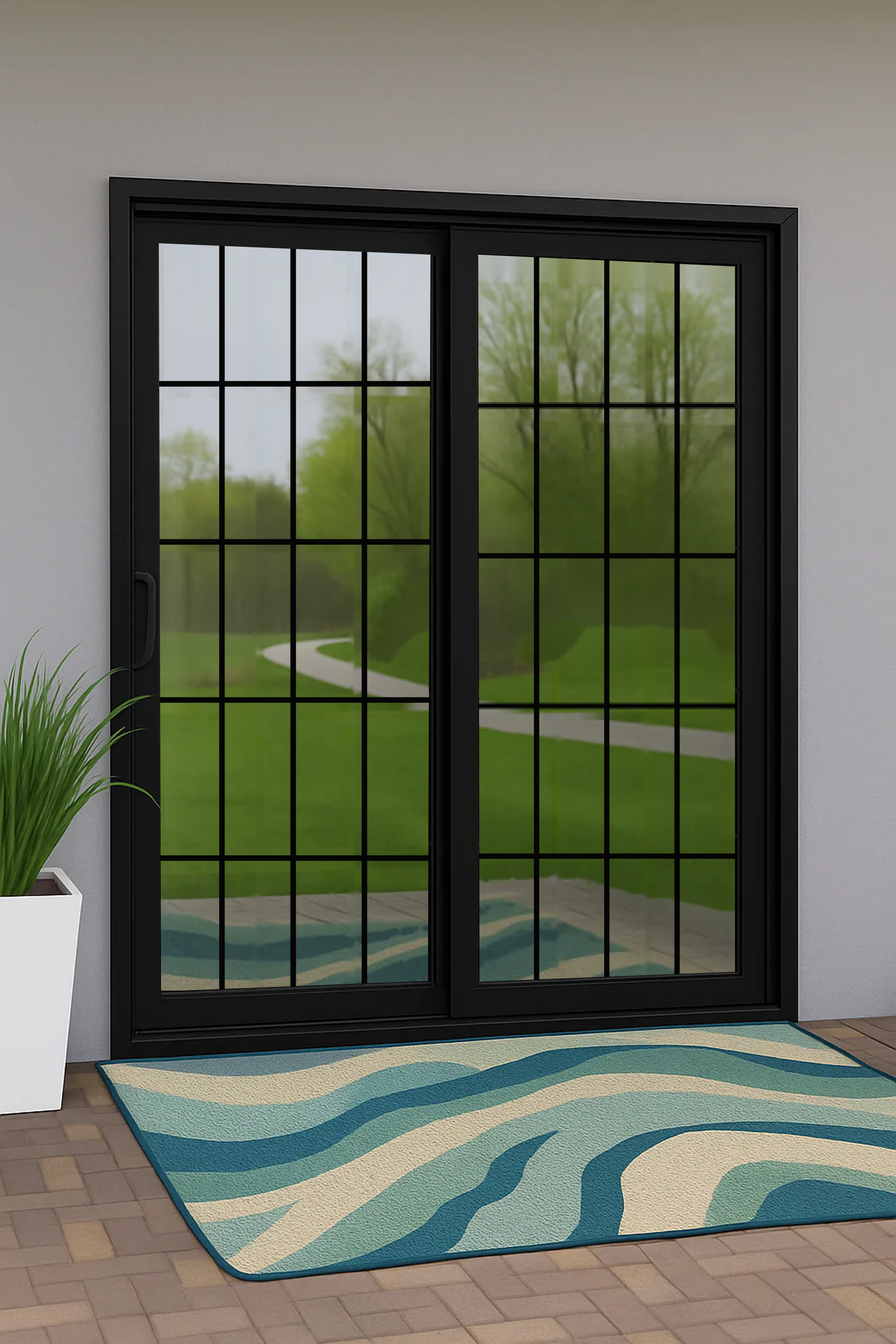 ProVia Endure 2-Lite Patio Door 96x80 Black/Black Double Pane Low-E W Argon Gas Colonial Grills - Doors and Beyond