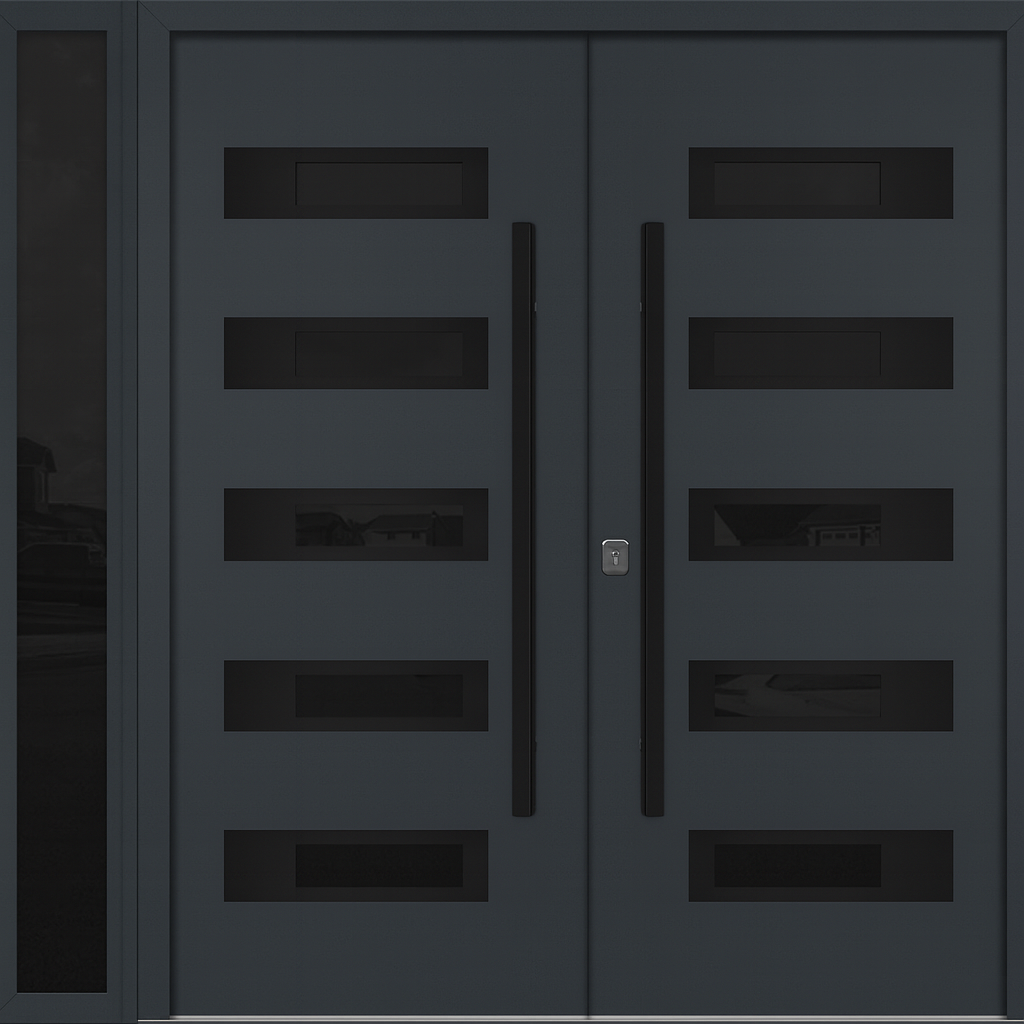 Nova Inox S5 Modern Exterior Double Door W/ (1) 12" Sidelight - Unit 86x81 3/8 - Black Stainless - Gray - Doors and Beyond