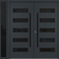 Nova Inox S5 Modern Exterior Double Door W/ (1) 12" Sidelight - Unit 86x81 3/8 - Black Stainless - Gray - Doors and Beyond