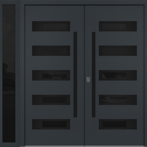Nova Inox S5 Modern Exterior Double Door W/ (1) 12" Sidelight - Unit 86x81 3/8 - Black Stainless - Gray - Doors and Beyond