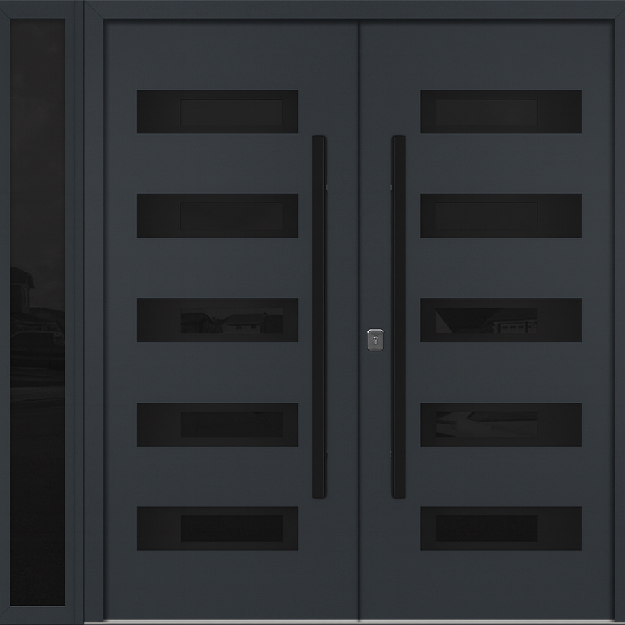 Nova Inox S5 Modern Exterior Double Door W/ (1) 12" Sidelight - Unit 86x81 3/8 - Black Stainless - Gray - Doors and Beyond