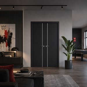 Nova Glam Pro 003 Soft Black Laminated Modern Double Pre-Hung Door - Doors and Beyond