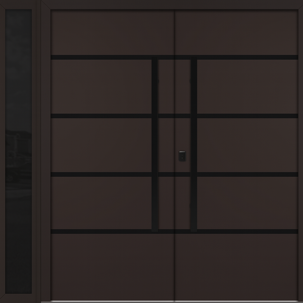 Nova Inox S3 Modern Exterior Double Door W/ (1) 12" Sidelight - Unit 86x81 3/8 - Black Stainless - Brown