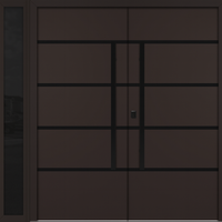 Nova Inox S3 Modern Exterior Double Door W/ (1) 12" Sidelight - Unit 86x81 3/8 - Black Stainless - Brown - Doors and Beyond