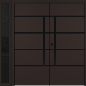 Nova Inox S3 Modern Exterior Double Door W/ (1) 12" Sidelight - Unit 86x81 3/8 - Black Stainless - Brown - Doors and Beyond