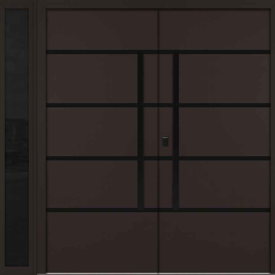 Nova Inox S3 Modern Exterior Double Door W/ (1) 12" Sidelight - Unit 86x81 3/8 - Black Stainless - Brown - Doors and Beyond