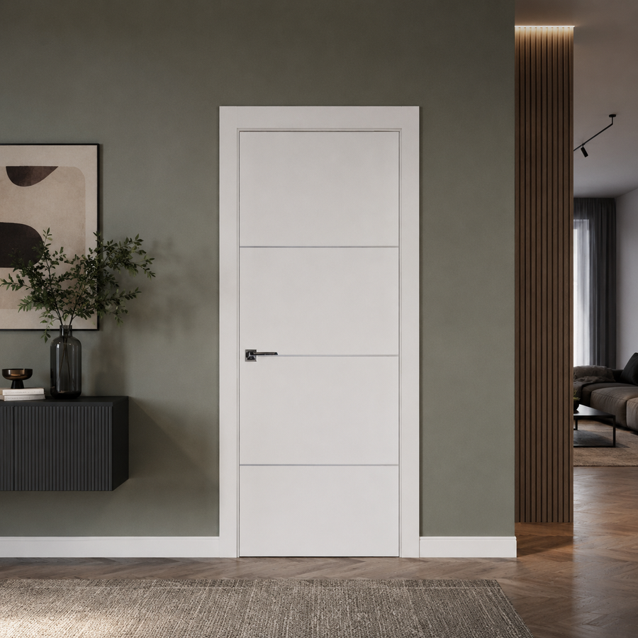 Nova Glam Pro 009 Soft White Laminated Modern Pre-Hung Door - Doors and Beyond