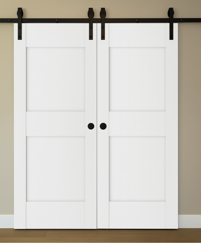 Nova Stile 013 Soft White Laminated Modern Double Barn Door - Doors and Beyond