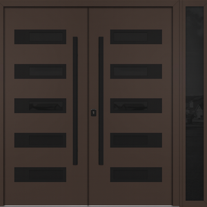 Nova Inox S5 Modern Exterior Double Door W/ (1) 12" Sidelight - Unit 86x81 3/8 - Black Stainless - Brown - Doors and Beyond