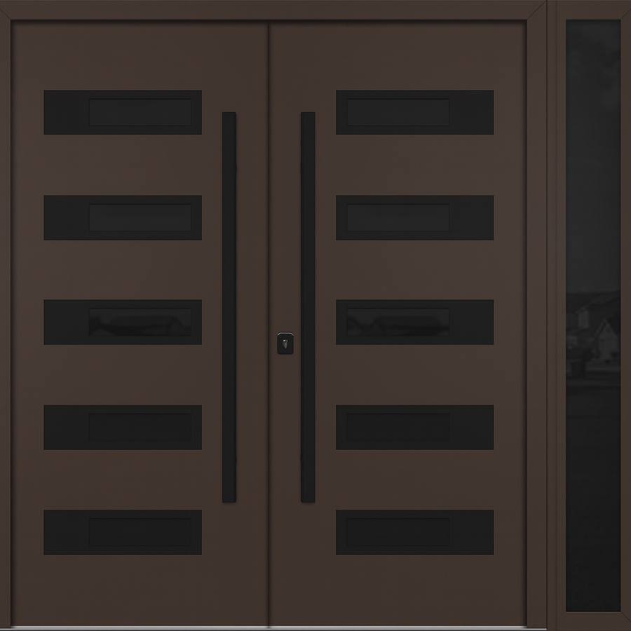 Nova Inox S5 Modern Exterior Double Door W/ (1) 12" Sidelight - Unit 86x81 3/8 - Black Stainless - Brown - Doors and Beyond