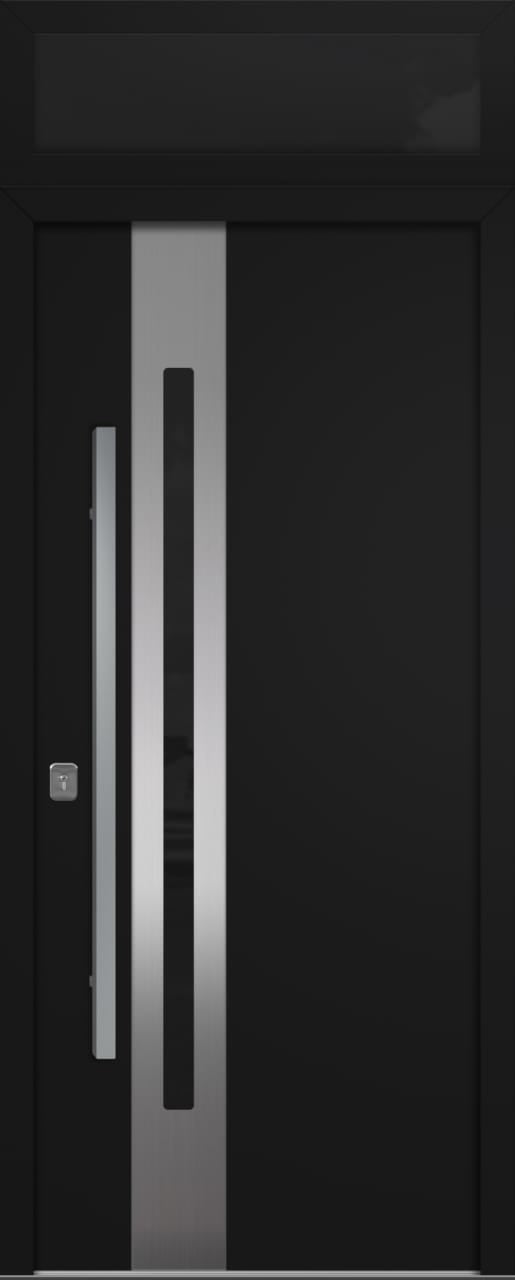 Nova Inox S2 Modern Exterior Single Door 36x80 with Transom - Unit Size 38 x 95 1/2”- Black - Doors and Beyond