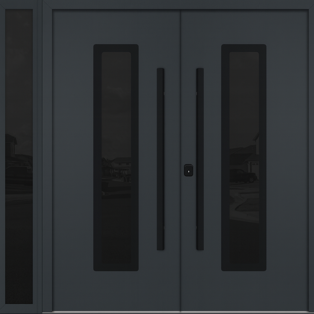 Nova Inox S1  Modern Exterior Double Door W/ (1) 12" Sidelight - Unit 86x81 3/8 - Black Stainless - Gray