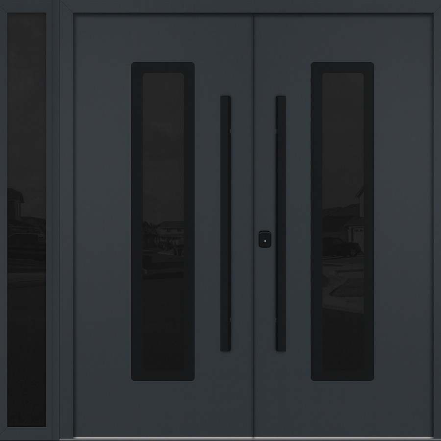 Nova Inox S1 Modern Exterior Double Door W/ (1) 12" Sidelight - Unit 86x81 3/8 - Black Stainless - Gray - Doors and Beyond