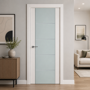 Nova Triplex 007 Soft White Laminated Modern Pre-Hung Door - Doors and Beyond