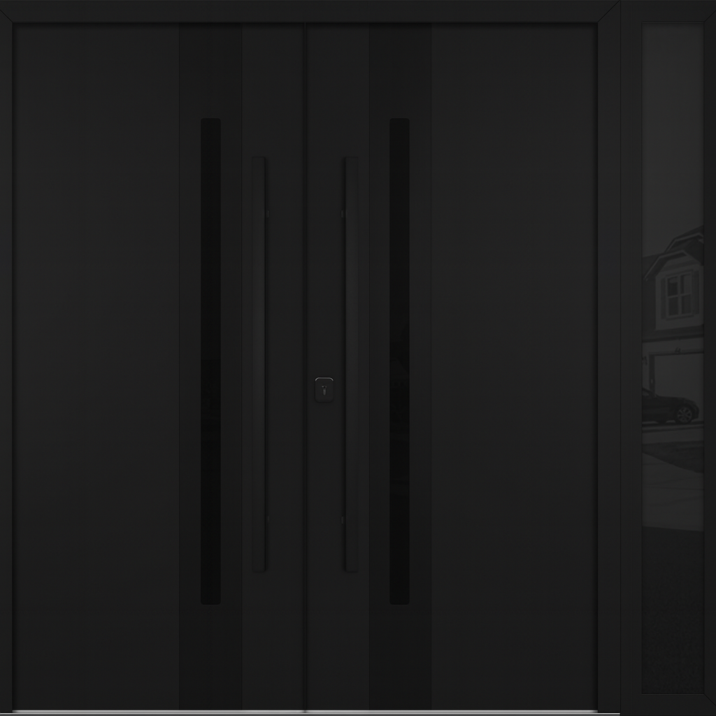 Nova Inox S2 Modern Exterior Double Door W/ (1) 12" Sidelight - Unit 86x81 3/8 - Black Stainless - Black