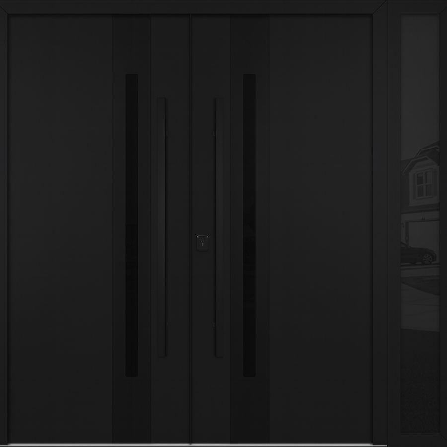 Nova Inox S2 Modern Exterior Double Door W/ (1) 12" Sidelight - Unit 86x81 3/8 - Black Stainless - Black - Doors and Beyond