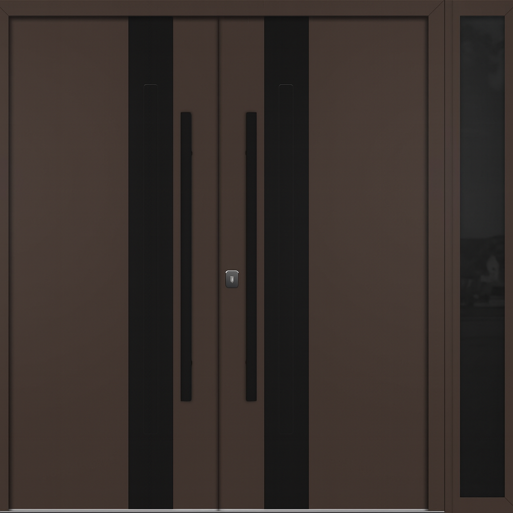 Nova Inox S2 Modern Exterior Double Door W/ (1) 12" Sidelight - Unit 86x81 3/8 - Black Stainless - Brown