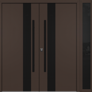 Nova Inox S2 Modern Exterior Double Door W/ (1) 12" Sidelight - Unit 86x81 3/8 - Black Stainless - Brown - Doors and Beyond