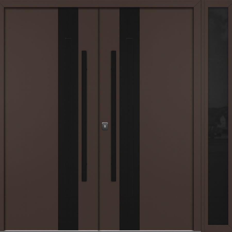 Nova Inox S2 Modern Exterior Double Door W/ (1) 12" Sidelight - Unit 86x81 3/8 - Black Stainless - Brown - Doors and Beyond