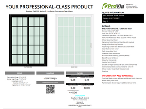 ProVia Endure 2-Lite Patio Door 60x80 Black/White Double Pane Low-E W Argon Gas Colonial Grills - Doors and Beyond