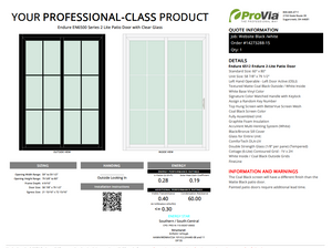 ProVia Endure 2-Lite Patio Door 60x80 Black/White Double Pane Low-E W Argon Gas Cotage 6 Lite Grills - Doors and Beyond
