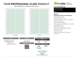 ProVia Endure 2-Lite Patio Door 60x80 White/White Double Pane Low-E W Argon Gas - Doors and Beyond