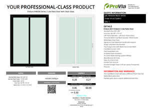 ProVia Endure 2-Lite Patio Door 60x80 Black/White Double Pane Low-E W Argon Gas - Doors and Beyond