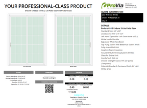 ProVia Endure 2-Lite Patio Door 60x80 White/White Double Pane Low-E W Argon Gas Colonial Grills - Doors and Beyond