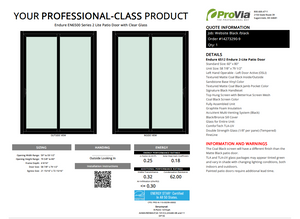 ProVia Endure 2-Lite Patio Door 60x80 Black/Black Triple Pane Low-E W Argon Gas - Doors and Beyond