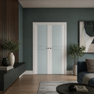Nova Triplex 003 Soft White Laminated Modern Double Pre-Hung Door - Doors and Beyond