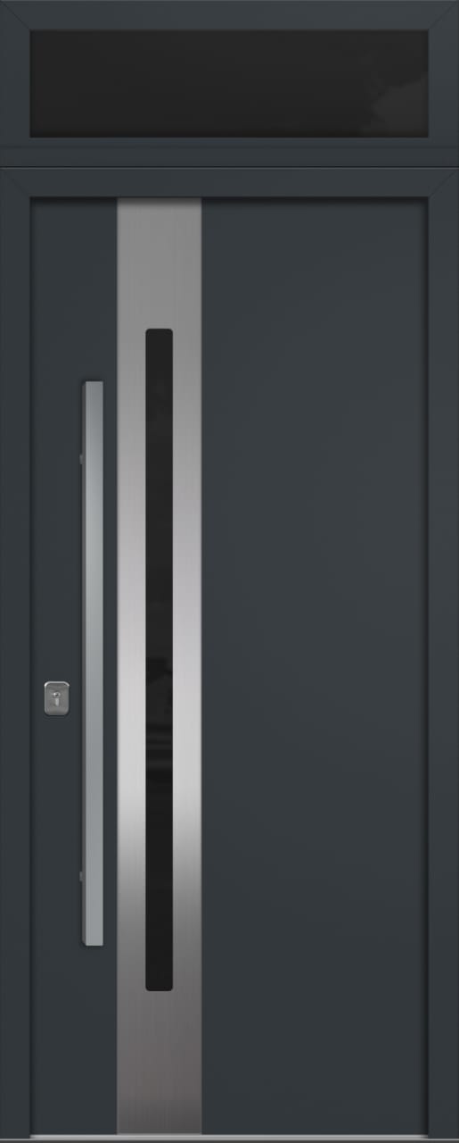 Nova Inox S2 Modern Exterior Single Door 36x80 with Transom - Unit Size 38 x 95 1/2”- Gray - Doors and Beyond