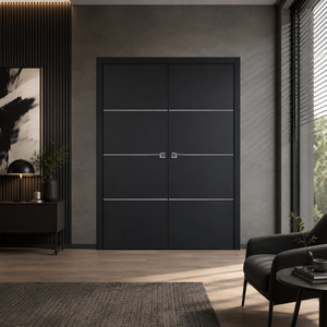 Nova Glam Pro 009 Soft Black Laminated Modern Double Pre-Hung Door - Doors and Beyond
