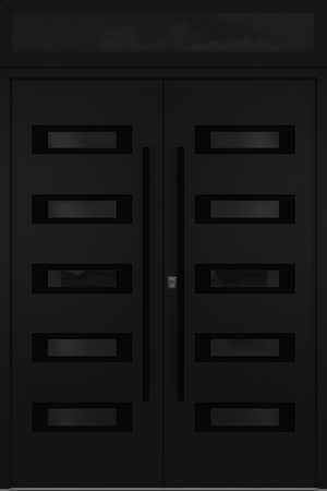 Nova Inox S5 Modern Exterior Double Door 72x80 with Transom - Unit 74x95 1/2 Black Stainless Steel - Black - Doors and Beyond