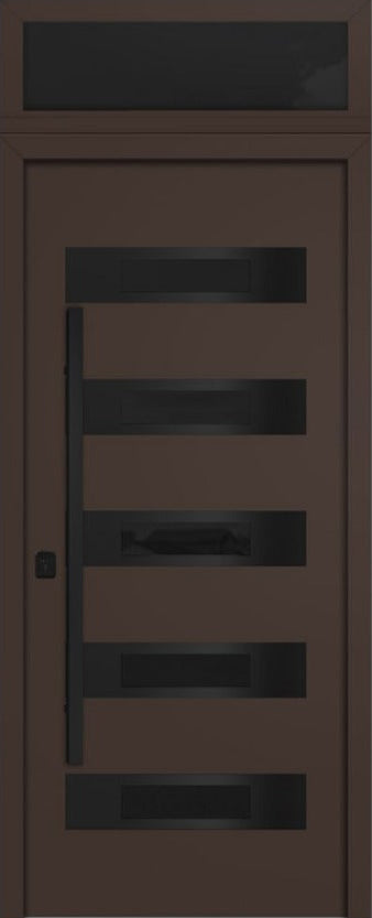 Nova Inox S5 Modern Exterior Single Door 36x80 Black Stainless Steel with Transom - Unit Size 38 x 95 1/2”- Brown - Doors and Beyond