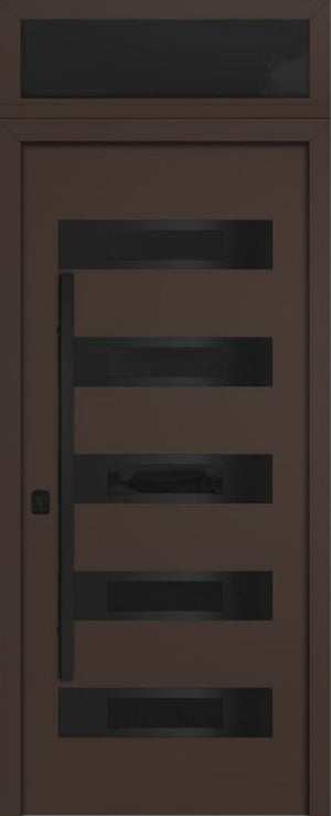 Nova Inox S5 Modern Exterior Single Door 36x80 Black Stainless Steel with Transom - Unit Size 38 x 95 1/2”- Brown - Doors and Beyond