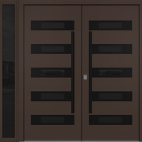 Nova Inox S5 Modern Exterior Double Door W/ (1) 12" Sidelight - Unit 86x81 3/8 - Black Stainless - Brown - Doors and Beyond