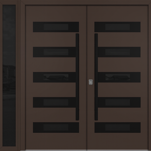 Nova Inox S5 Modern Exterior Double Door W/ (1) 12" Sidelight - Unit 86x81 3/8 - Black Stainless - Brown - Doors and Beyond