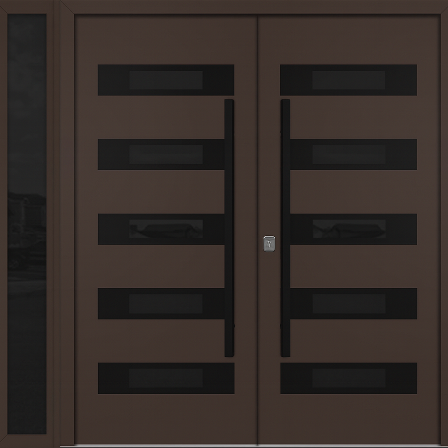 Nova Inox S5 Modern Exterior Double Door W/ (1) 12" Sidelight - Unit 86x81 3/8 - Black Stainless - Brown - Doors and Beyond