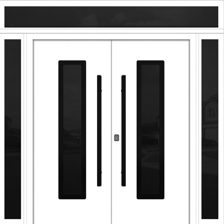 Nova Inox S1 Modern Exterior Double Door 72x80 W/ (2) 12" Sidelight and Transom - Unit 98x95 3/8 - Black Stainless - White - Doors and Beyond