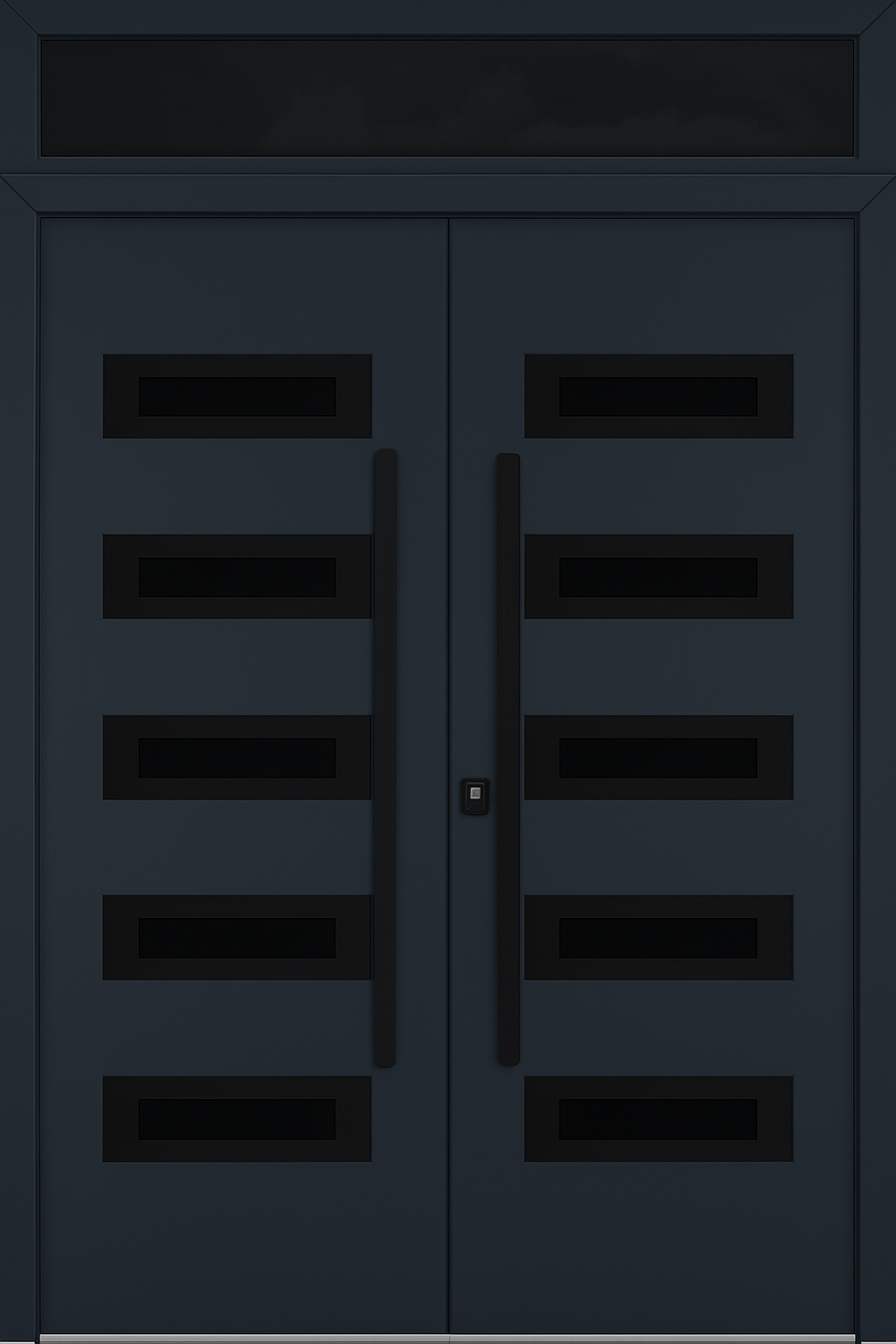 Nova Inox S5 Modern Exterior Double Door 72x80 with Transom - Unit 74x95 1/2 Black Stainless Steel - Gray - Doors and Beyond