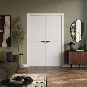Nova Glam Pro 007 Soft White Laminated Modern Double Pre-Hung Door - Doors and Beyond
