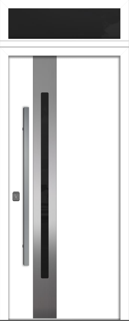 Nova Inox S2 Modern Exterior Single Door 36x80 with Transom - Unit Size 38 x 95 1/2”- White - Doors and Beyond