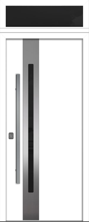 Nova Inox S2 Modern Exterior Single Door 36x80 with Transom - Unit Size 38 x 95 1/2”- White - Doors and Beyond