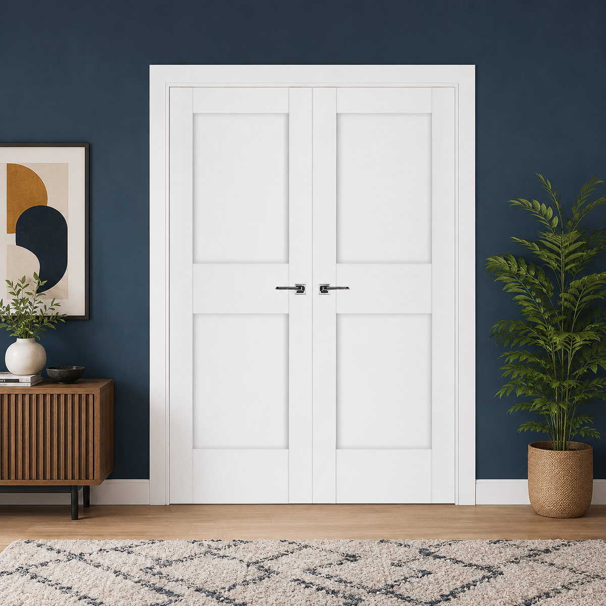 Nova Stile 023 Soft White Laminated Modern Double Pre-Hung Door - Doors and Beyond