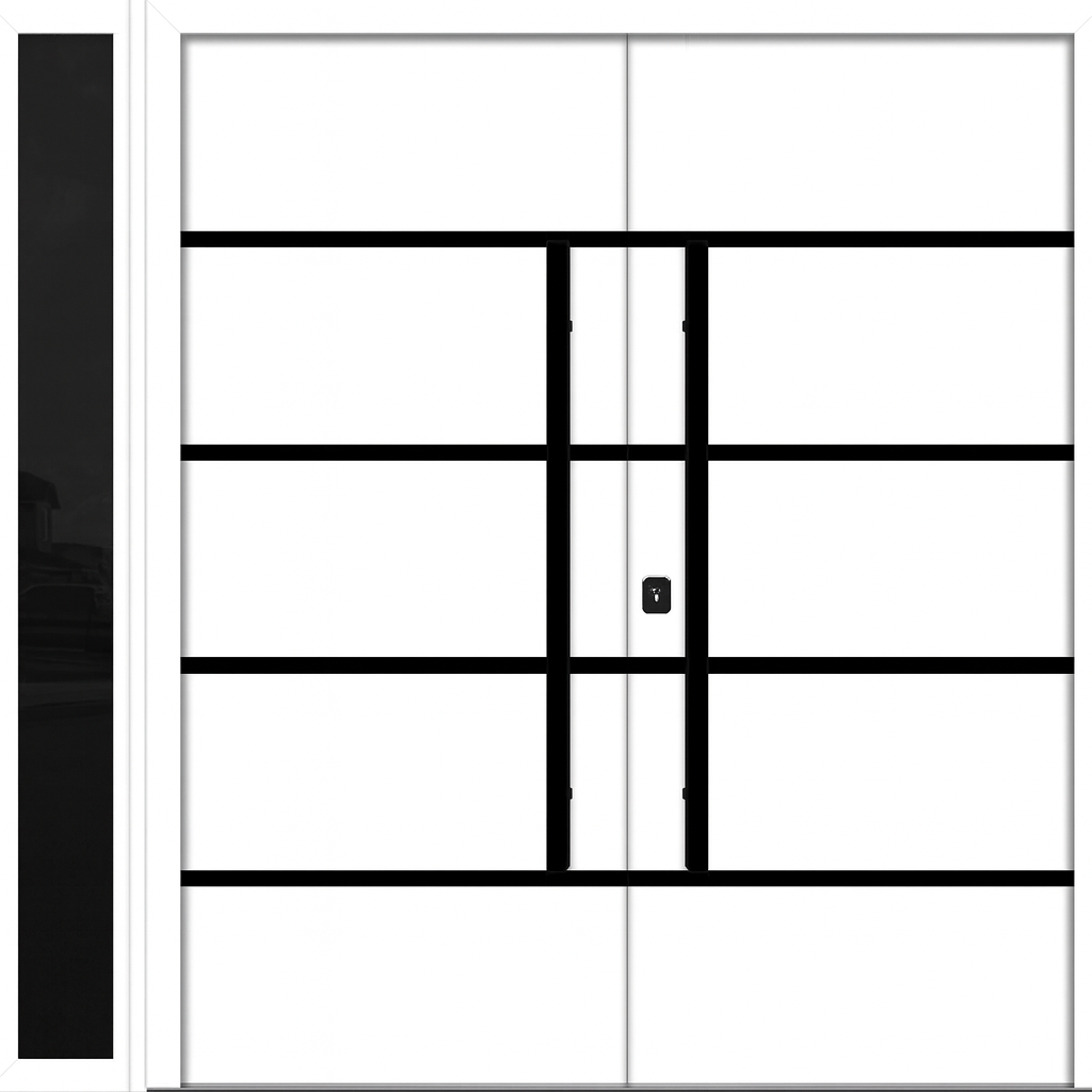 Nova Inox S3 Modern Exterior Double Door W/ (1) 12" Sidelight - Unit 86x81 3/8 - Black Stainless - White - Doors and Beyond