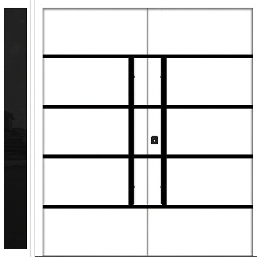 Nova Inox S3 Modern Exterior Double Door W/ (1) 12" Sidelight - Unit 86x81 3/8 - Black Stainless - White - Doors and Beyond