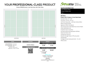 ProVia Endure 2-Lite Patio Door 72x80 White/White Double Pane Low-E W Argon Gas Cotage 6 Lite Grills - Doors and Beyond